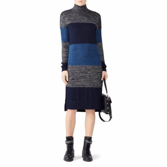 Rag & Bone Striped Bowery Turtleneck dress blue gray - M - Picture 1 of 12